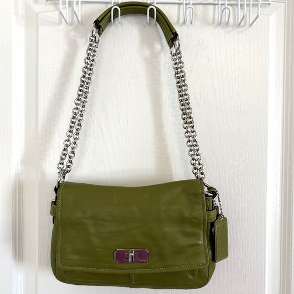 Coach Chelsea Leather Flap Bag Rare Pilot Limited Edition 17825 Olive Green - Picture 1 of 13